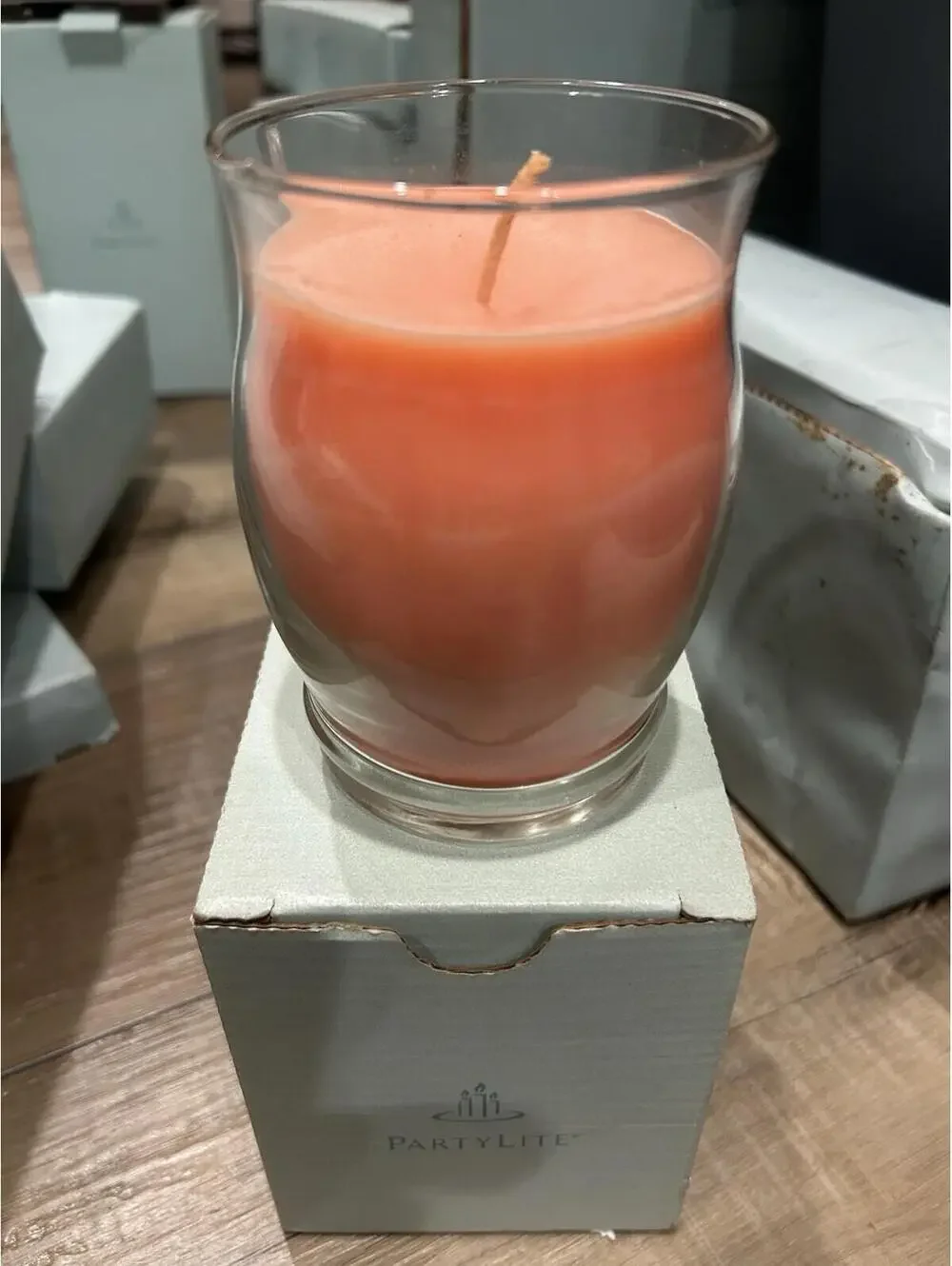 VINTAGE PartyLite Barrel Glass Jar Candle 11oz Coral Hibiscus NEW G11323